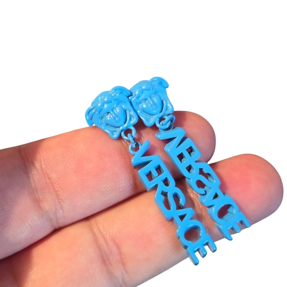 Versace Medusa Drop Earrings In Light Blue - Picture 5 of 5